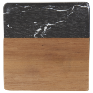 Black Marble and Wood Coaster Set